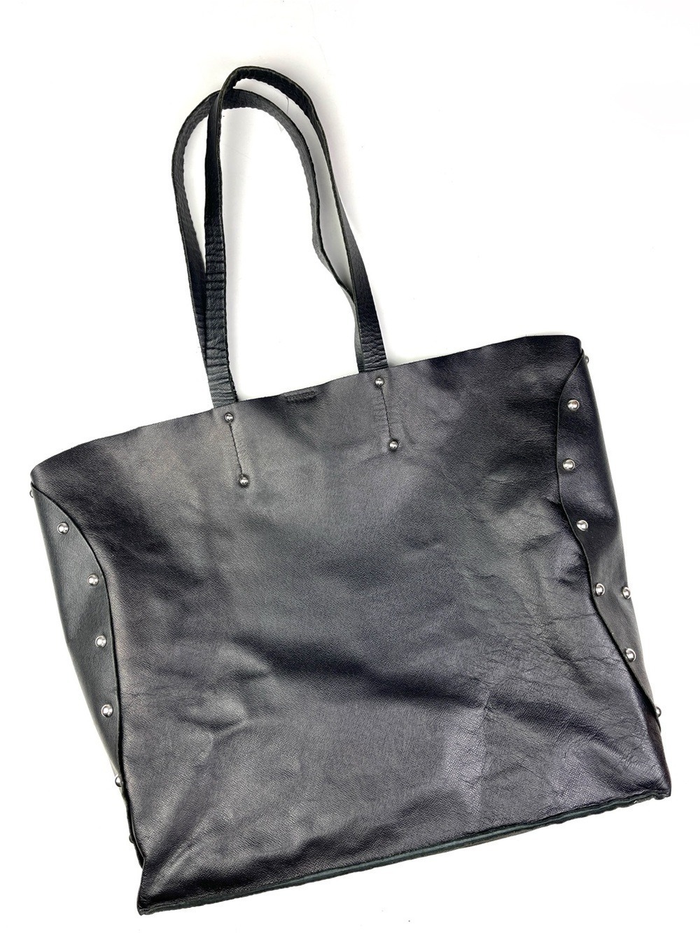 Isabella Fiore Studded Black Italian Leather Large Travel Career Shopper Tote